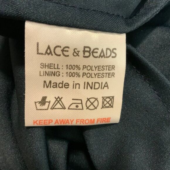 Lace & Beads Navy Blue Beaded Tulle Pleated Skirt Dress Medium - Picture 12 of 13